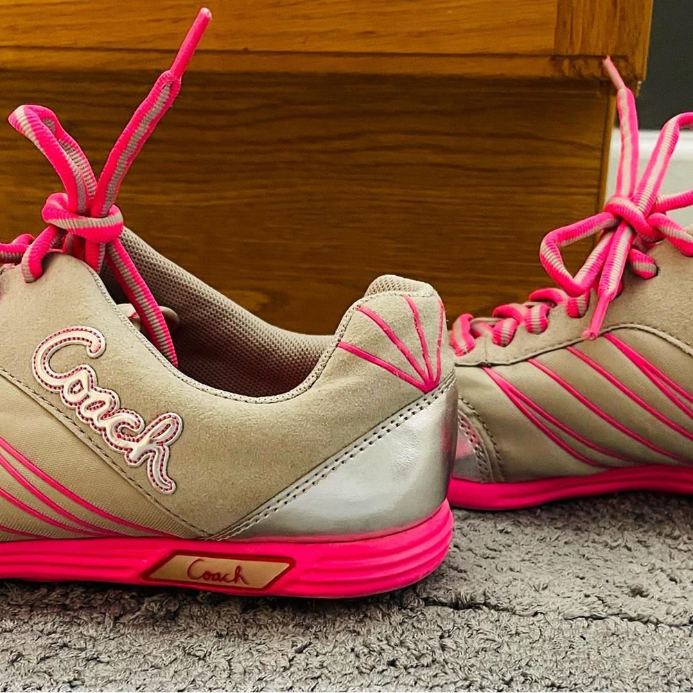 Coach Women's Sneakers with Pink and Beige Accents